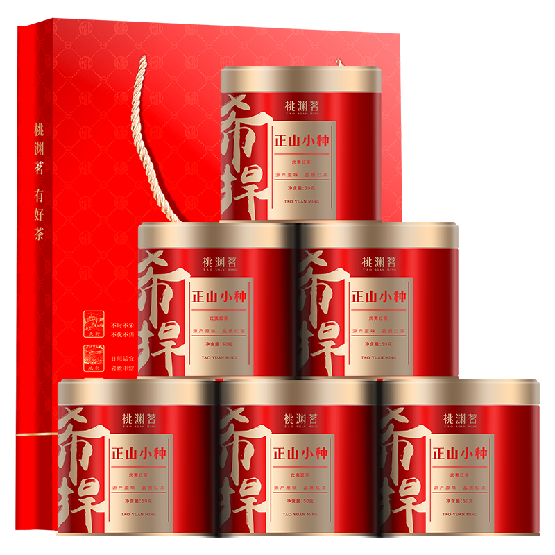 【到手39.9元包邮】桃渊茗 希捍系列 武夷正山小种红茶 6罐装（共300g/ 配提袋）