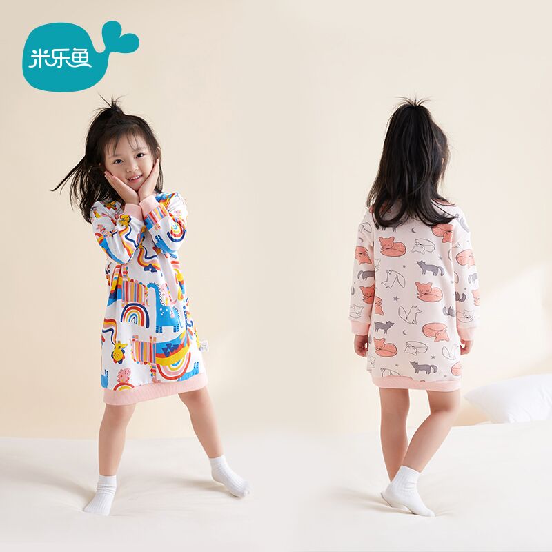 米乐鱼女童连衣裙春秋长袖家居裙新款儿童裙