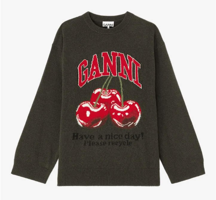 Ganni 墨绿大樱桃宽松毛衣 35折特惠