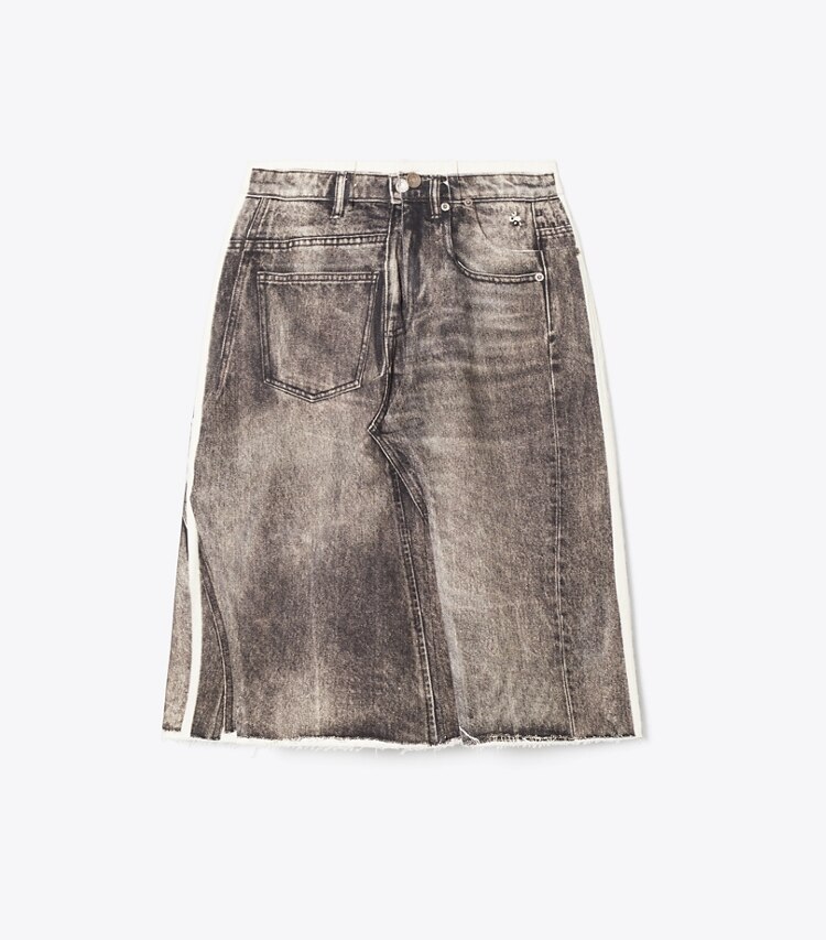 tory burch Overprinted Deconstructed Denim Skirt