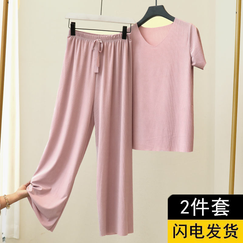 夏季冰丝睡衣两件套短袖套装女