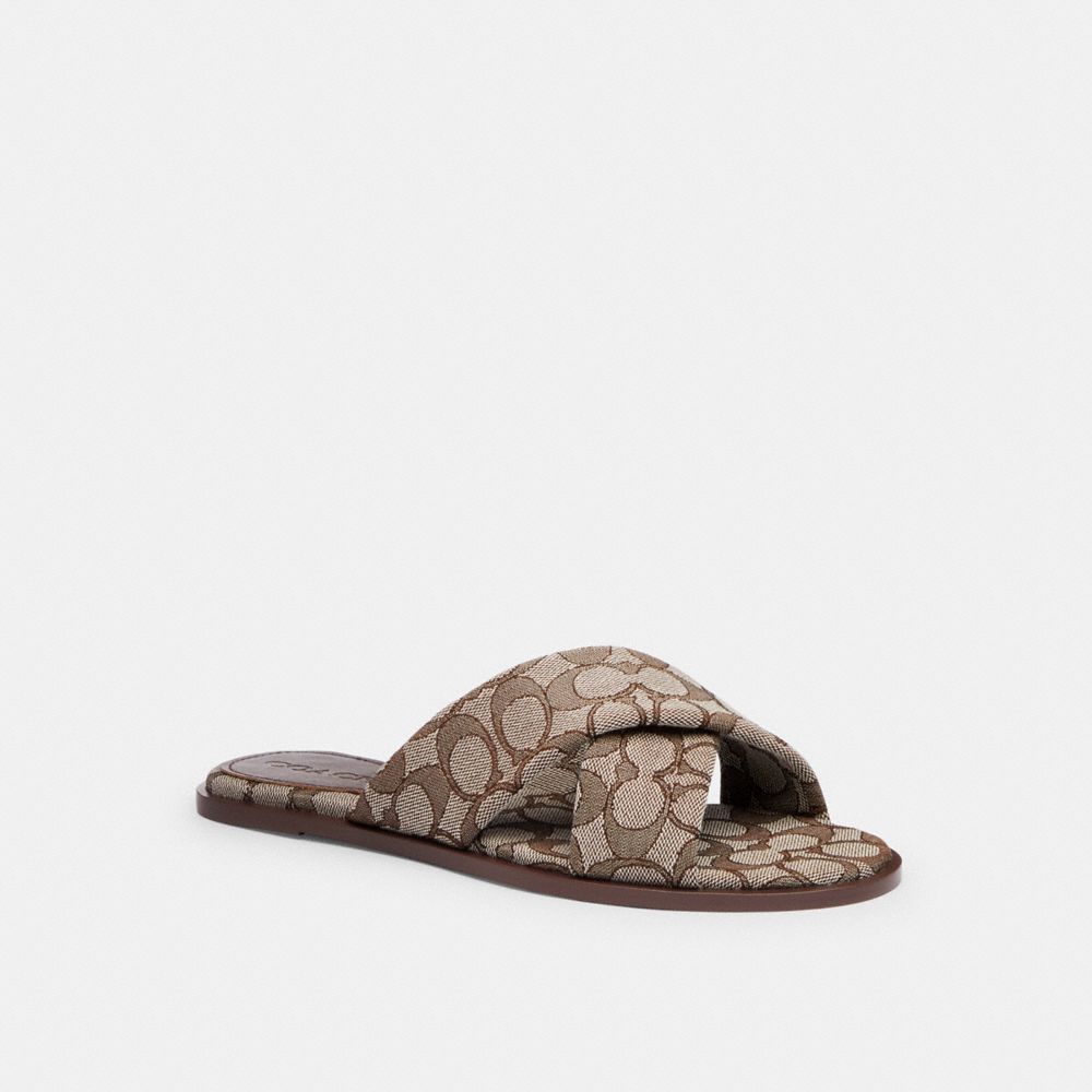 coach link criss cross slide in signature jacquard CAQ85-OAK