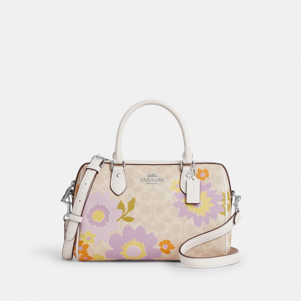 coach rowan satchel bag in signature canvas with floral print CBG72-SVSAS