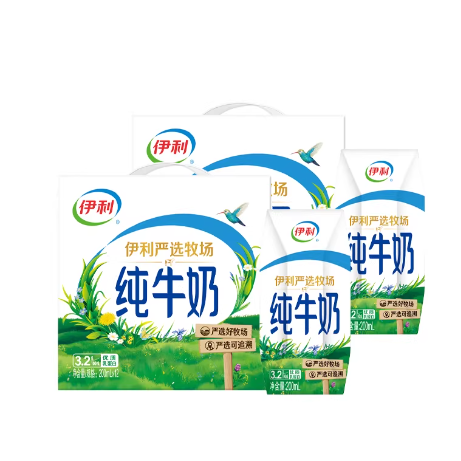 伊利官方旗舰店纯牛奶/专利高钙200ml*12盒正品囤货装学生早餐MS
