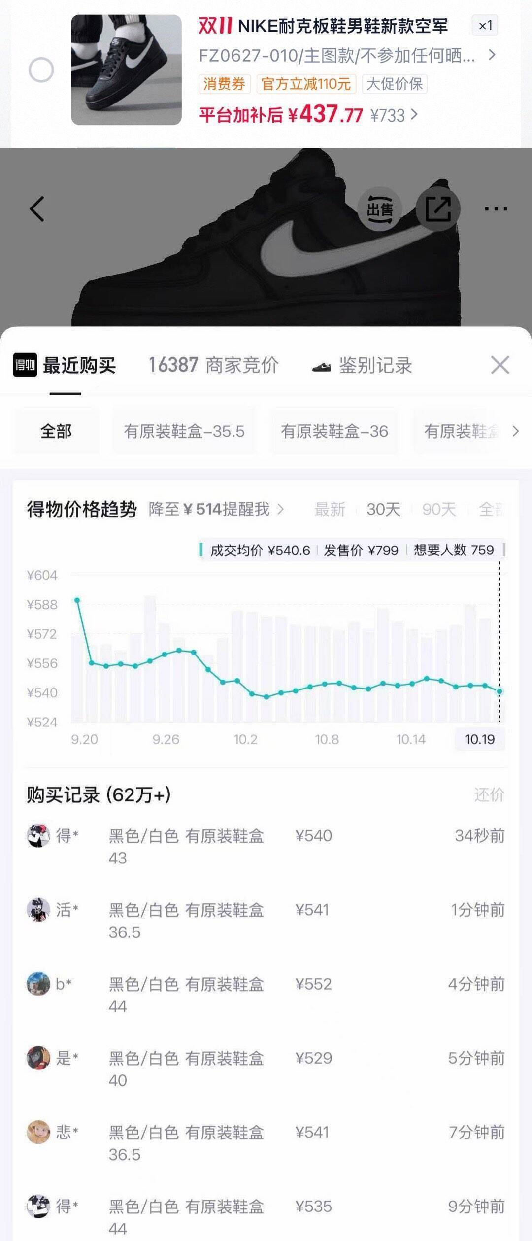 耐克经典黑白AF1领礼金，叠消费券到手427元