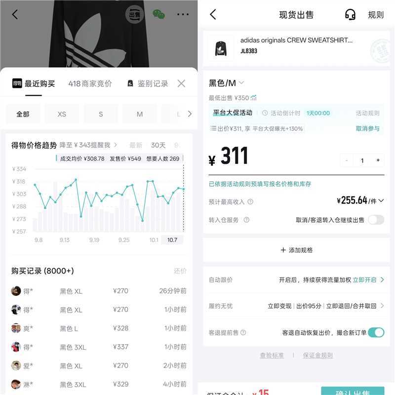 adidas 经典抓绒卫衣到手222.1元