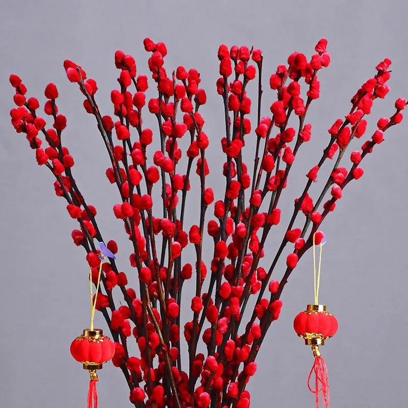 招财银柳真花干花年宵花卉 喜庆红银柳50cm30枝