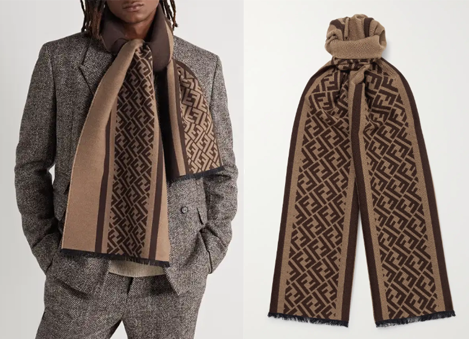 fendi 芬迪 男款老花 羊毛真丝混纺围巾