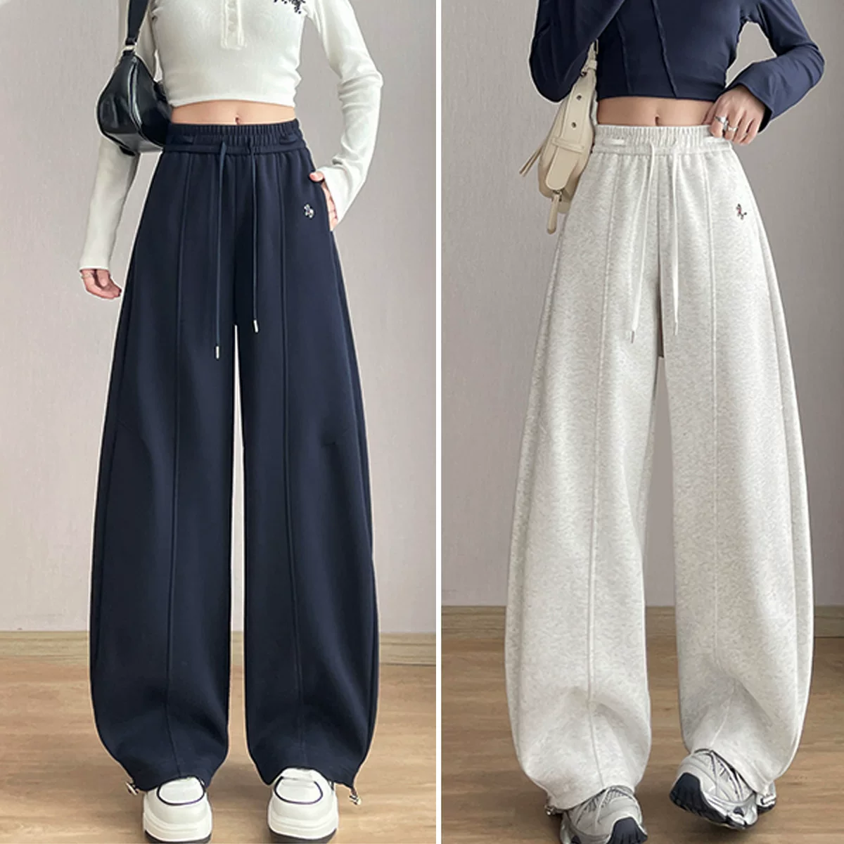 万拉小姐！春秋款小马刺绣华棉弯刀裤