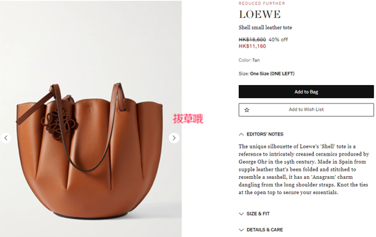 LOEWE Shell 贝壳小号托特包,6折HK$11160（约9095元） - 拔草哦