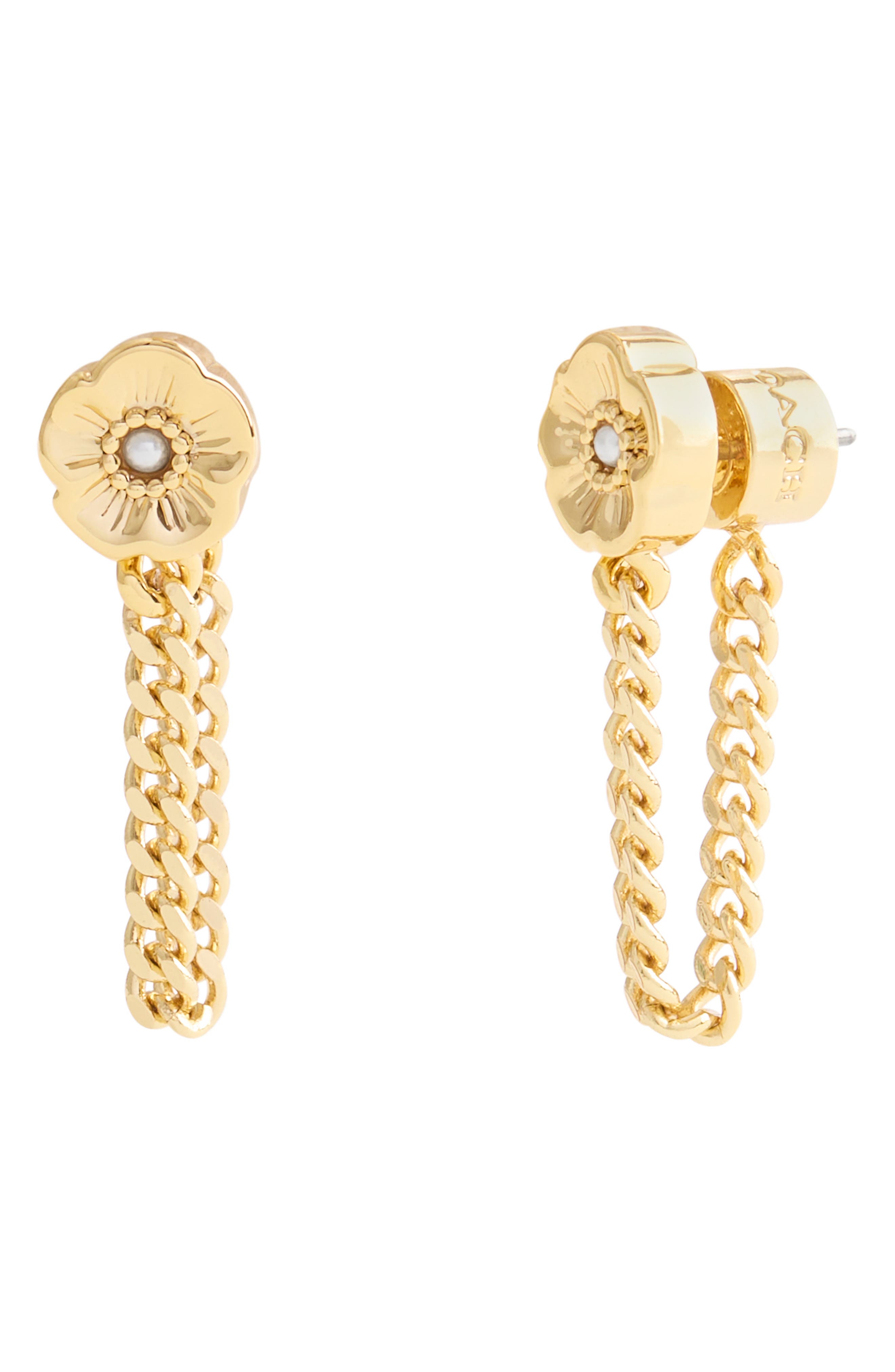 COACH Faux Pearl Tearose Front/Back Earrings