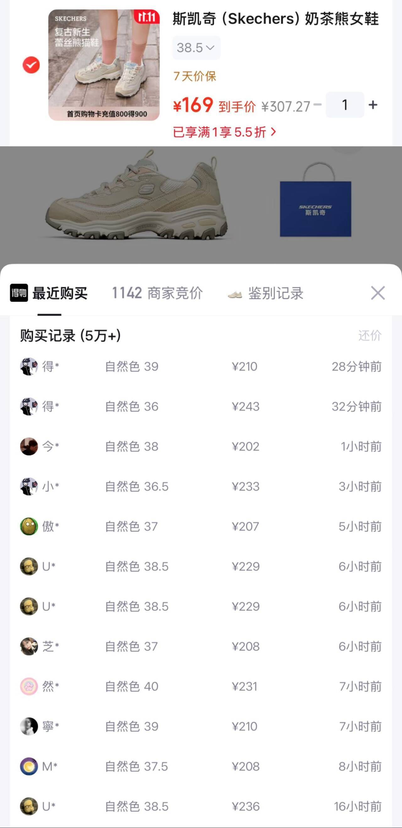 斯凯奇奶茶熊到手150元，得物价233元
