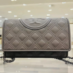 Tory Burch FLEMING 小号磨砂灰格菱包