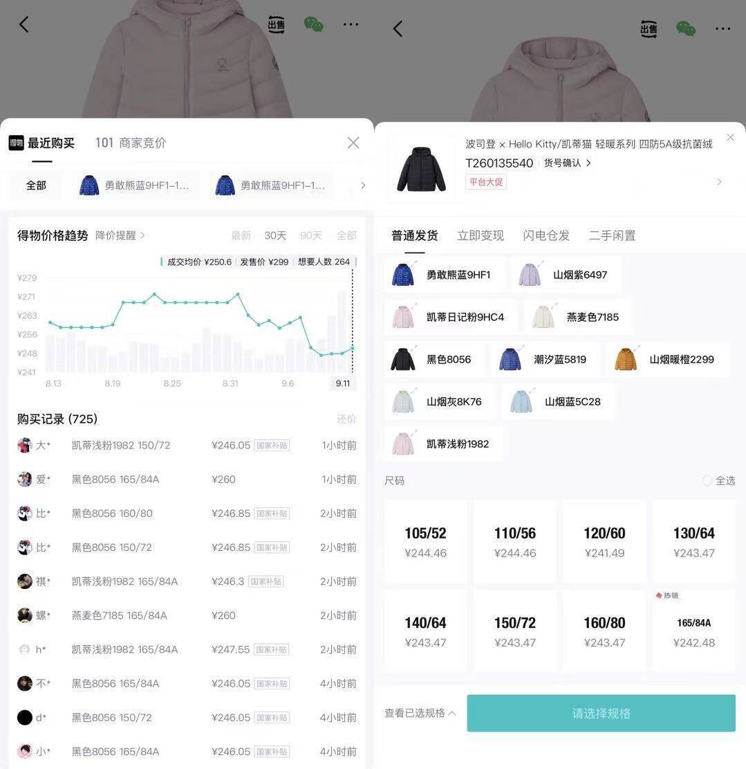 波司登儿童羽绒服：领礼金单拍30利，160/165码到手仅179元（得物价269）