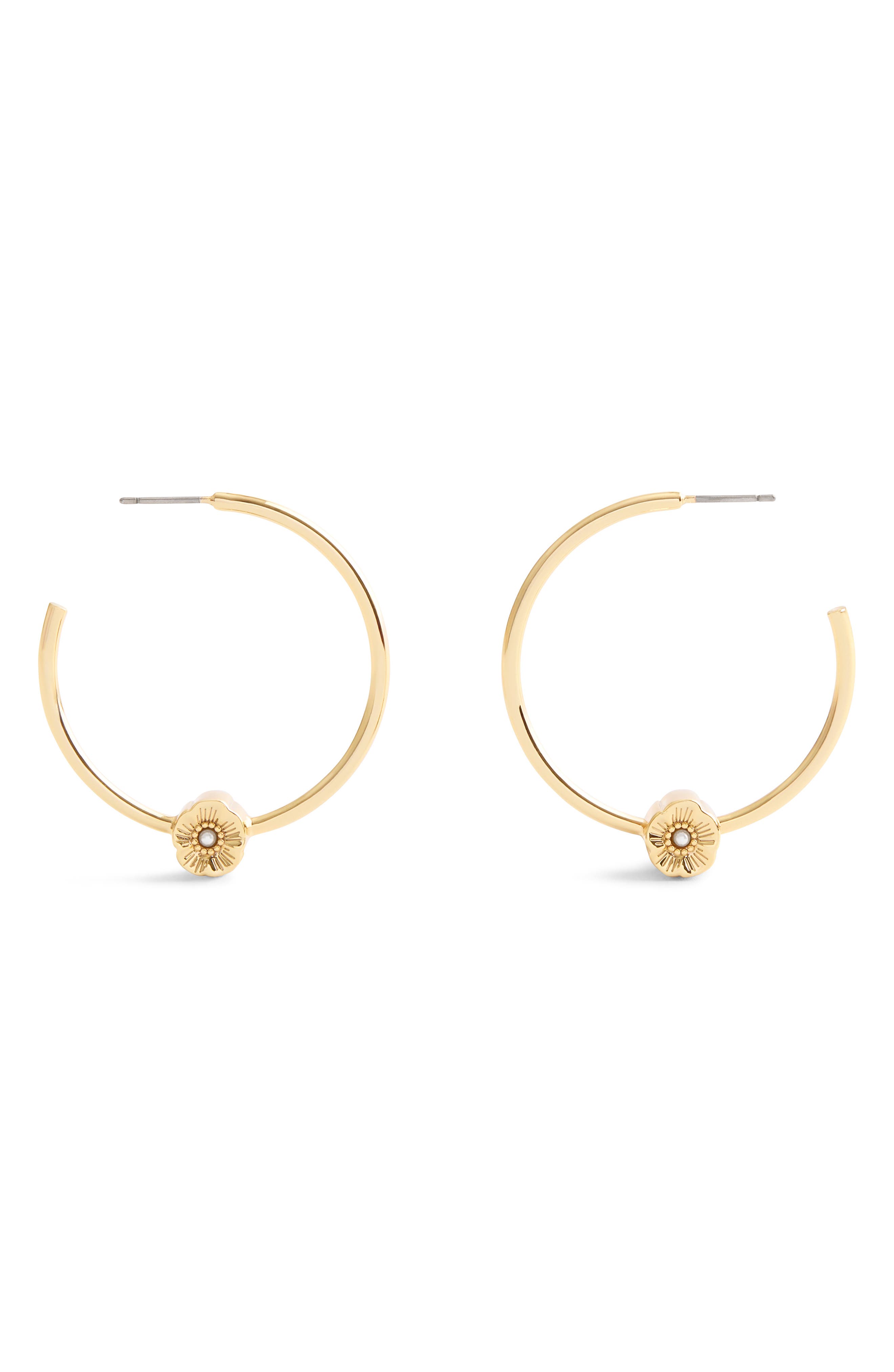 COACH Tea Rose Flower Hoop Earrings