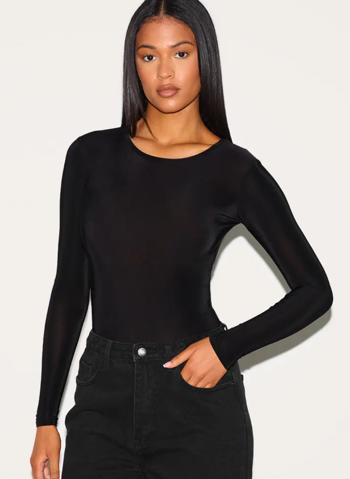 Tall Black Slinky Long Sleeve Bodysuit