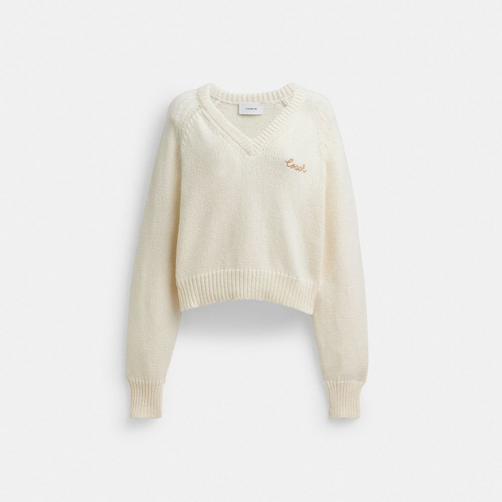 coach cropped v neck sweater in organic cotton and recycled cashmere CY763-IVO