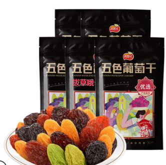 9.9元包邮！兵团红食品新疆特等五色葡萄干180g*3袋