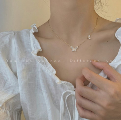 12.99元包邮！ins简约风蝴蝶贝母项链