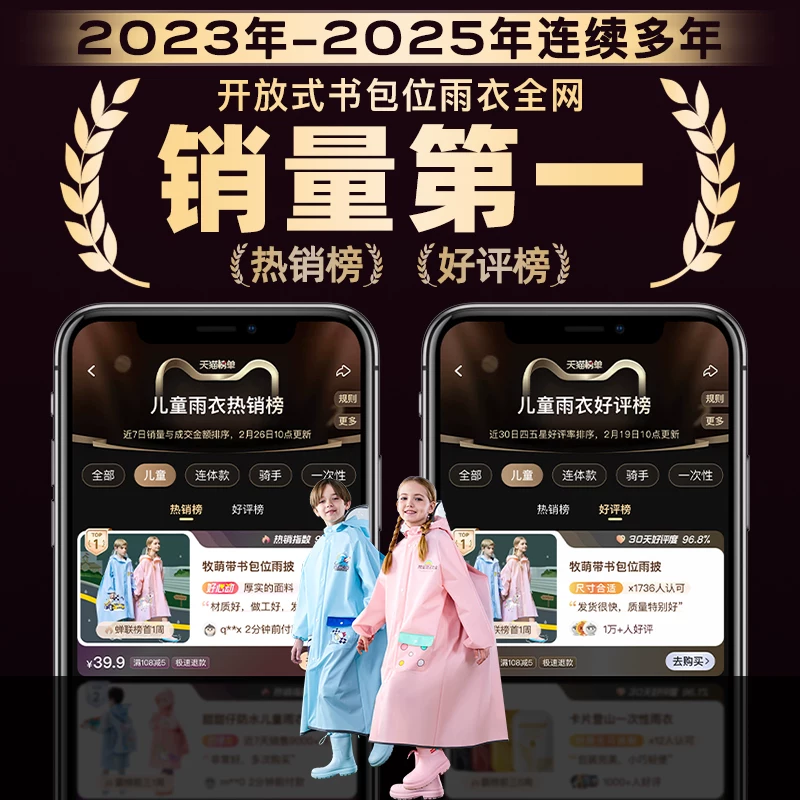 牧萌儿童上学专用带书包位雨衣