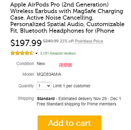 Apple AirPods Pro 2代无线主动降噪TWS耳机,史低价$197.99 - 拔草哦