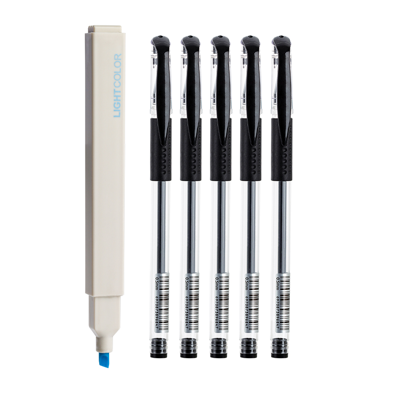 1支高品质荧光笔+5支中性笔