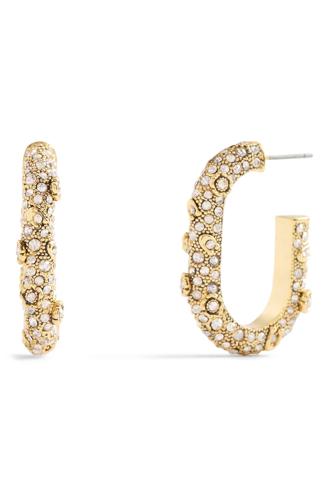 COACH Pavé Crystal Floral Oval Hoop Earrings