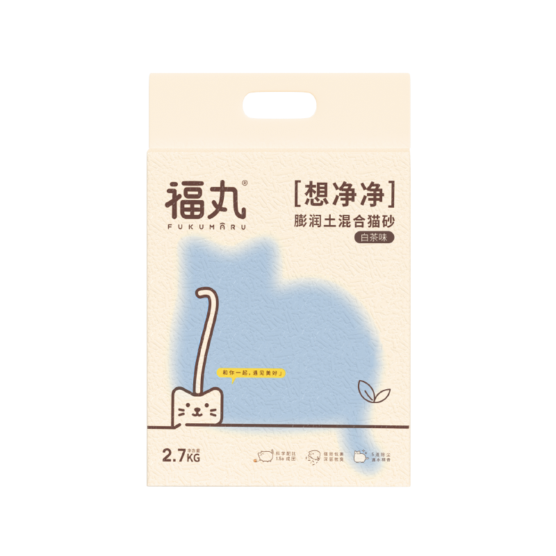 【福丸旗舰店】膨润土白茶味混合猫砂2.7kg