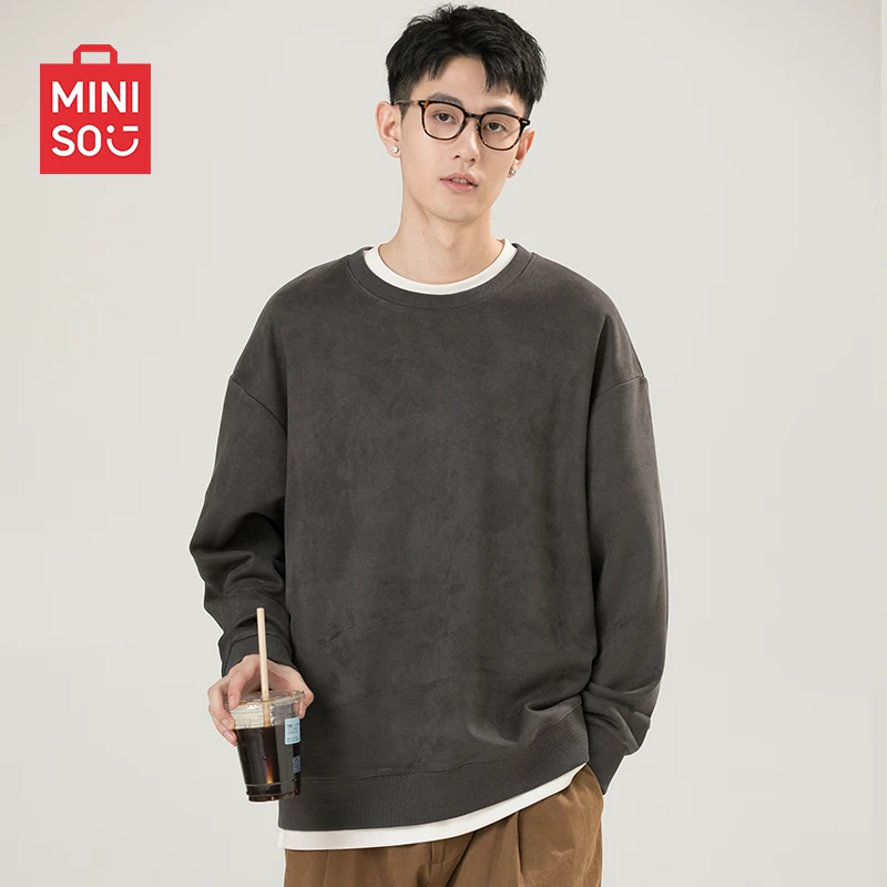 MINISO/名创优品硬挺麂皮绒卫衣男外套潮流秋季美式重磅百搭上衣Y