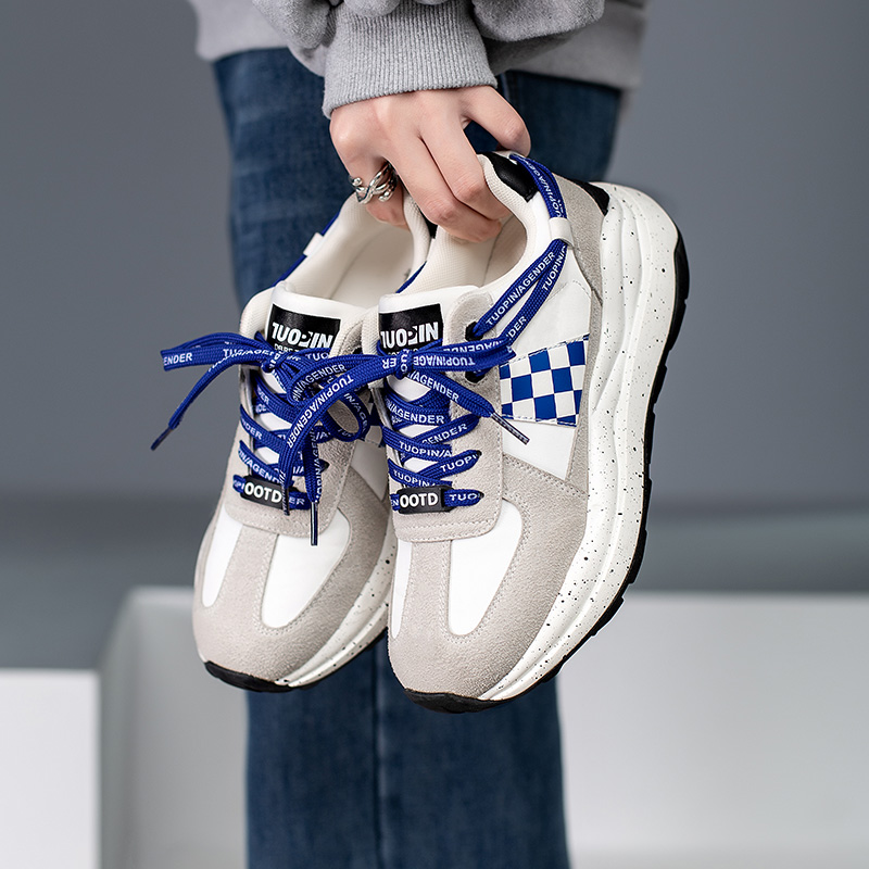 鮀品新款棋盘格增高休闲运动鞋女