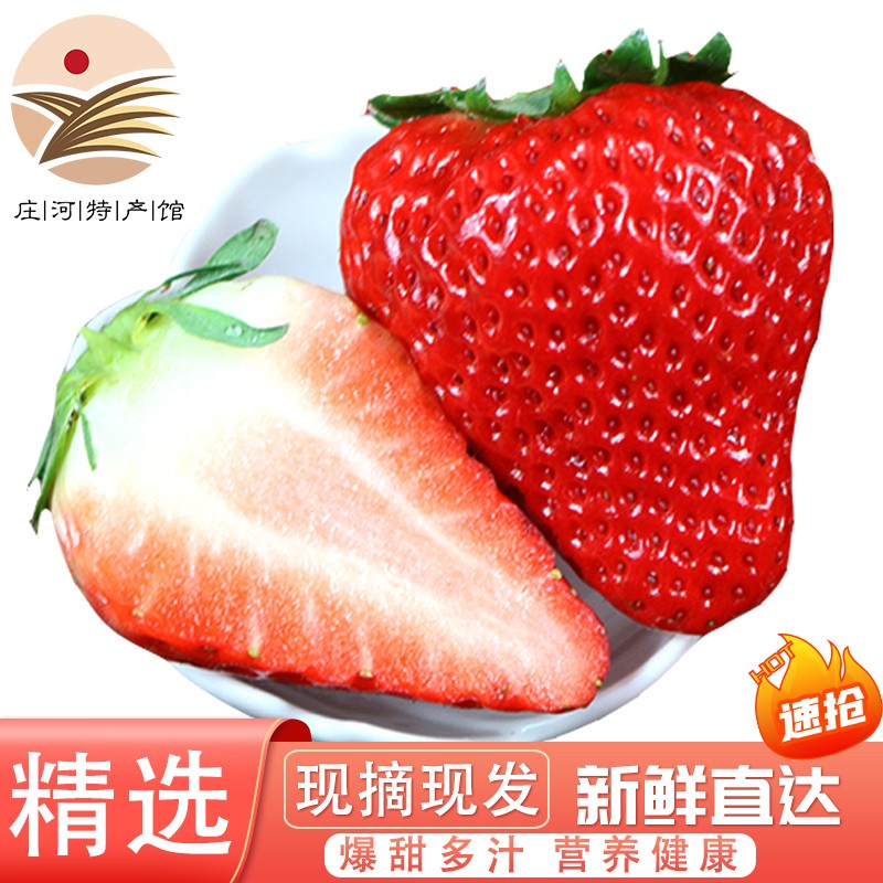 【庄河特产馆】丹东99红颜牛奶奶油草莓3斤装