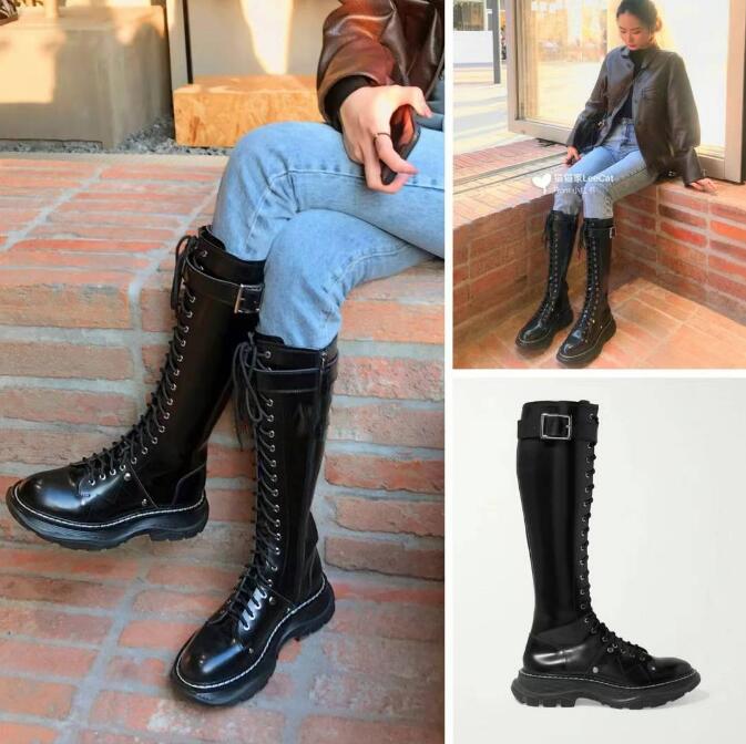 ALEXANDER MCQUEEN‮典经‬款黑色骑士靴