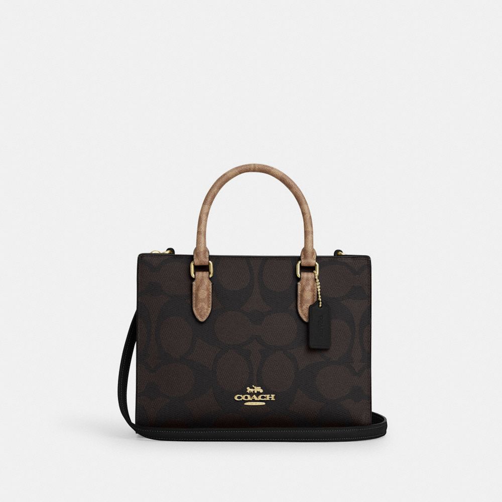 coach maggie small tote bag in blocked signature canvas CY676-IMXI8