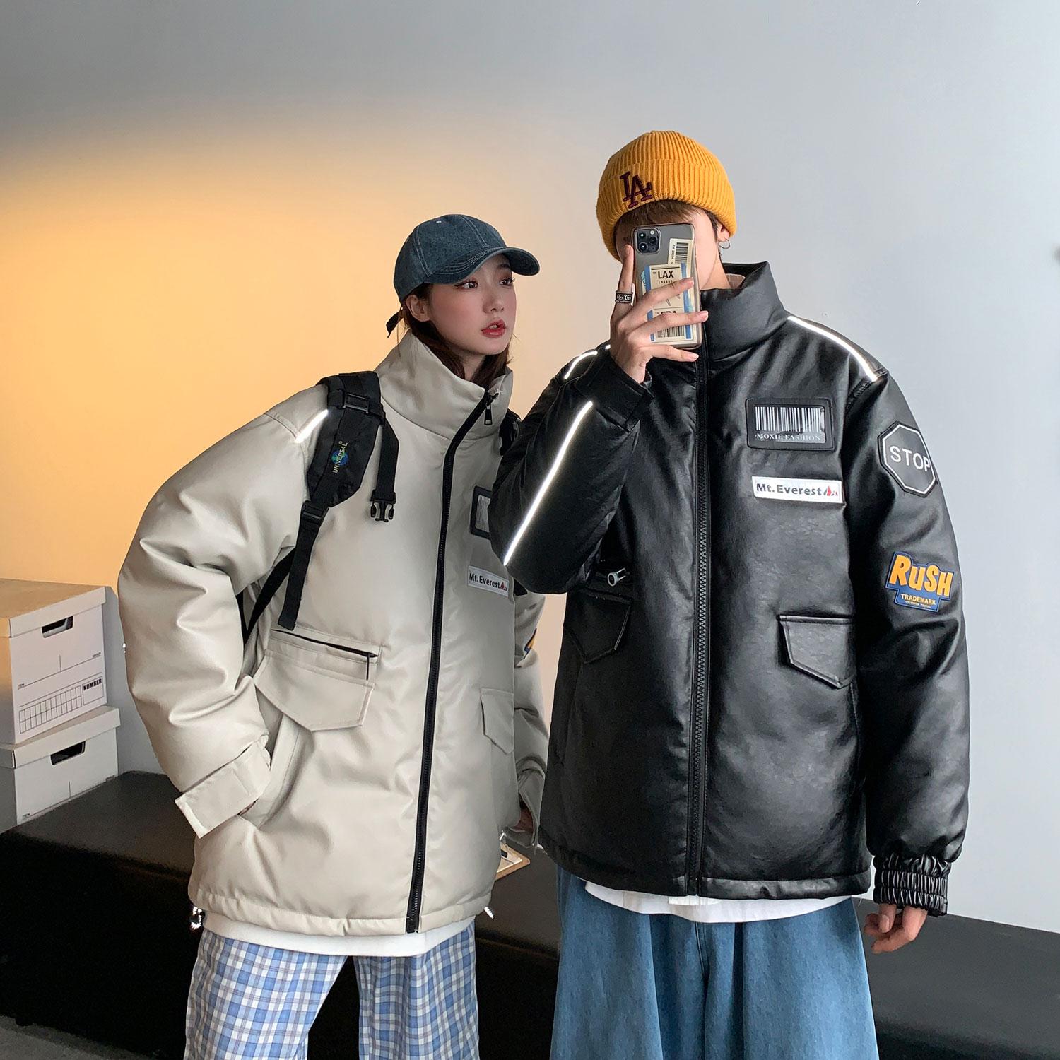 吉普盾情侣休闲PU防水棉服