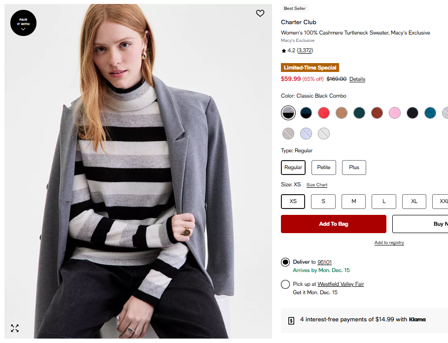 Charter Club Cashmere Turtleneck Sweater