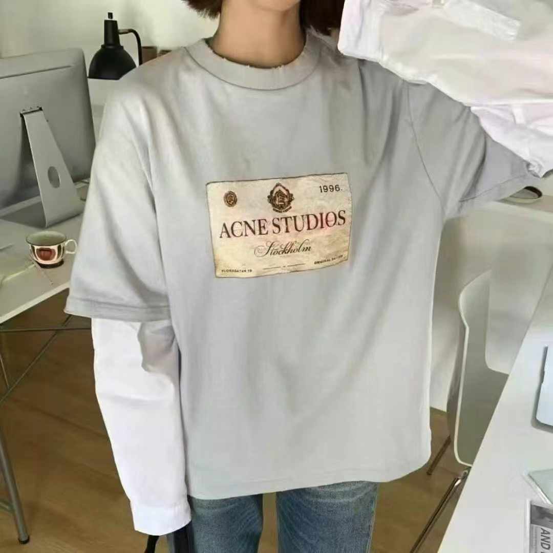 Acne Studios假两件logo长袖T恤特惠