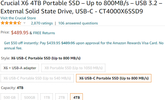 Crucial X6 4tb 便携式ssd 售价 4 95 拔草哦