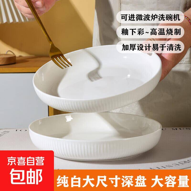 纯白8英寸竖纹窝边盘，到手4个仅2.24元/个