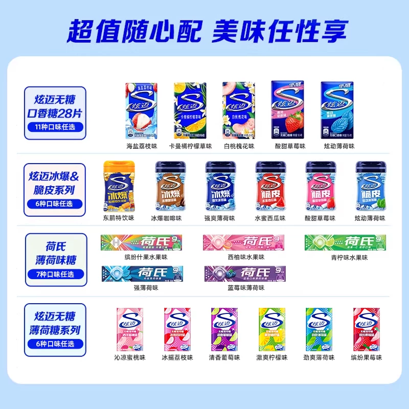 炫迈口香糖无糖薄荷糖多种口味超值任选4件随心配聚会解馋零食