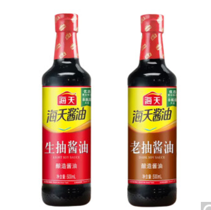 6.99元包邮！海天 生抽酱油500ml+老抽酱油500ml