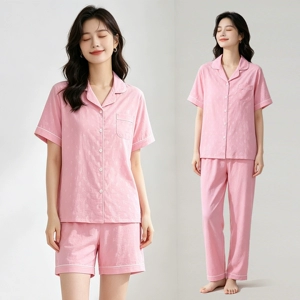 睡衣女士新款夏季薄款套轻奢压花时尚宽松家居服云朵棉休闲套装