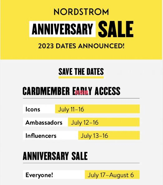 2023年Nordstrom周年庆会员开放时间