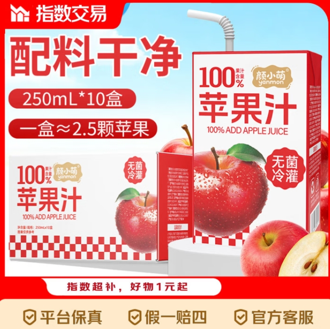 京东苹果汁10盒250毫升，到手7.9元/箱