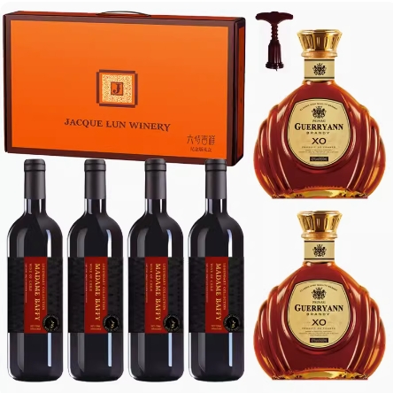 99元包邮！智利美乐财富传奇干红葡萄酒750mL*4瓶+Guerryann XO白兰地*2瓶 礼盒装