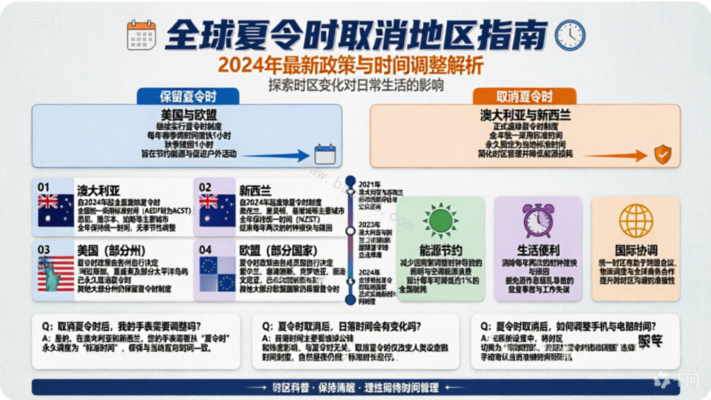 2026夏令时取消地区全名单：美国不用拨钟的州与全球已废除夏令时的国家大盘点