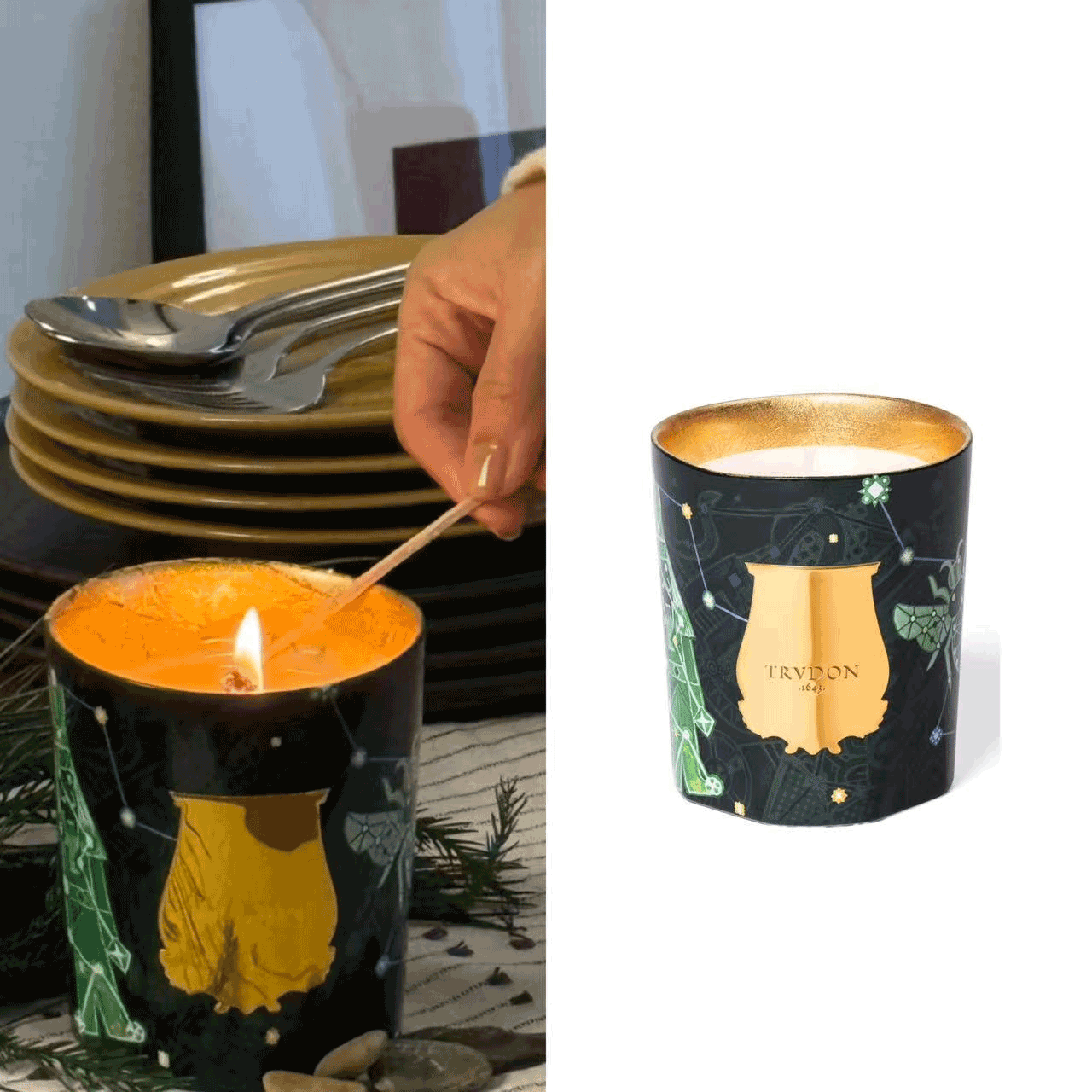 Trudon Fir (Sapin) scented candle in a green glass vessel.