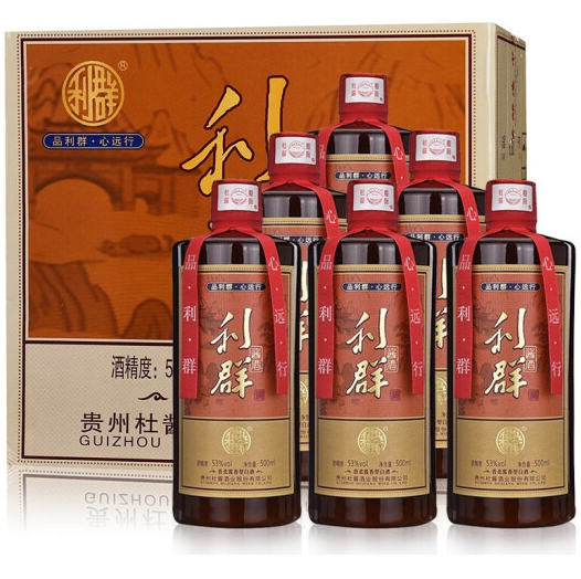 348元包邮！利群酱酒 茅台镇53度酱香型白酒 纯粮酿造高粱酒 6瓶装+3个手提袋
