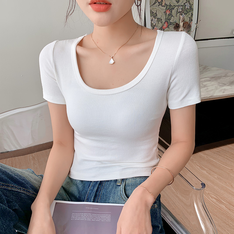 【专柜同款】螺纹纯棉U领防走光t恤