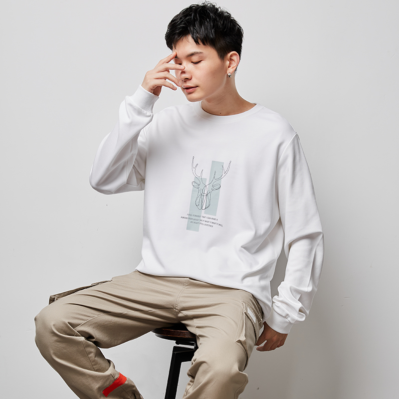 【拍3件】唐狮春季新款卫衣男圆领连帽宽松