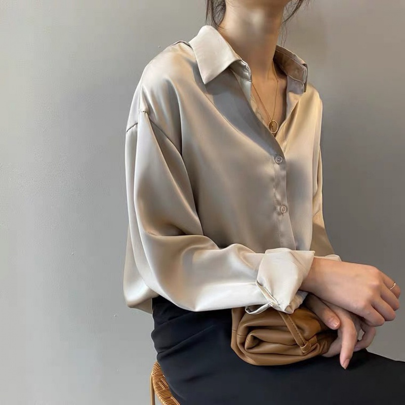 丝绸缎面衬衫女设计感小众轻熟衬衣